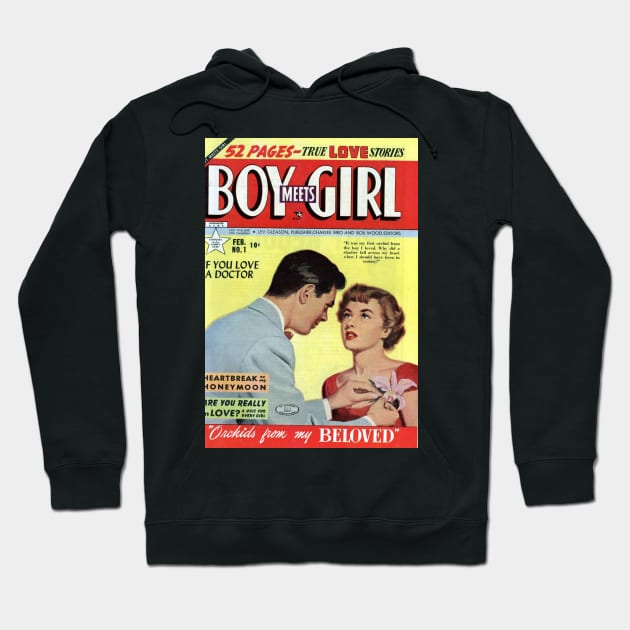 Vintage Romance Comic Book Cover - Boy Meets Girl Hoodie by Slightly Unhinged